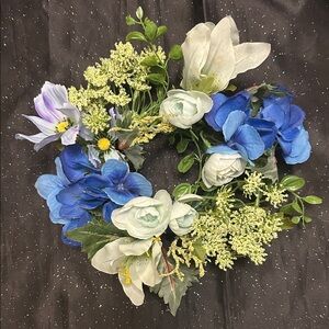 Elegant Blue & White Floral Wreath/Candle Hugger